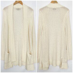 Loft Open Front Cardigan Longline Patch Pockets Size Medium Cream Off White